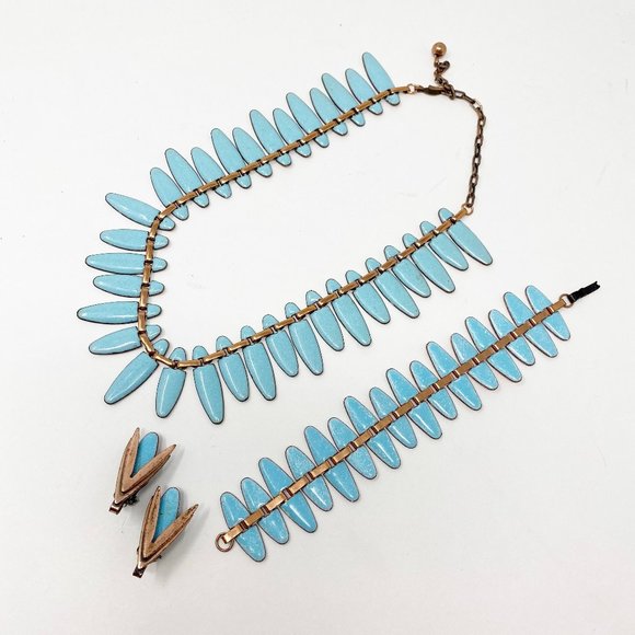 516 Vintage Matisse turquoise enameled copper necklace, bracelet